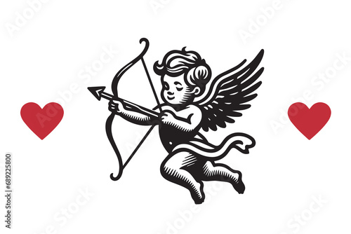 Cute Cupid vintage engraving illustration. Black on white background. Woodcut