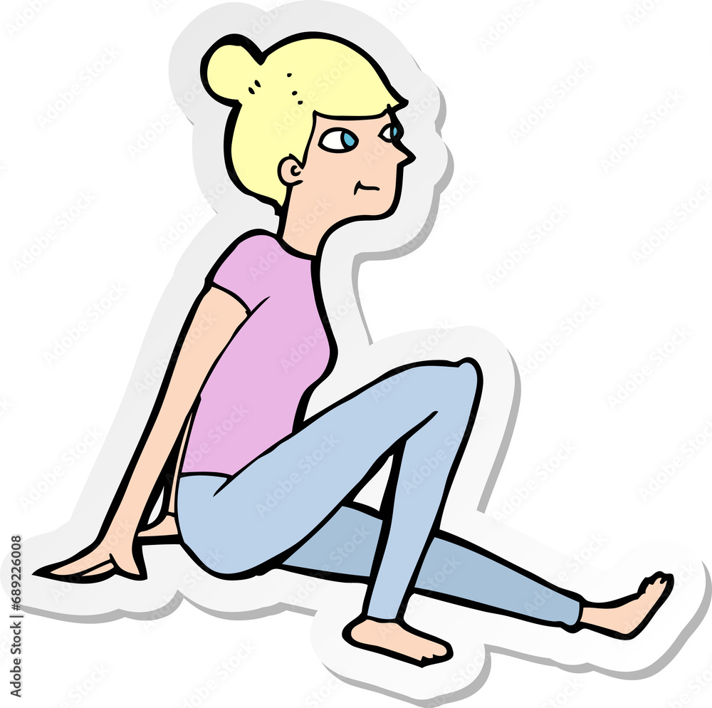 sticker of a cartoon woman sitting sticker of a cartoon woman sitting