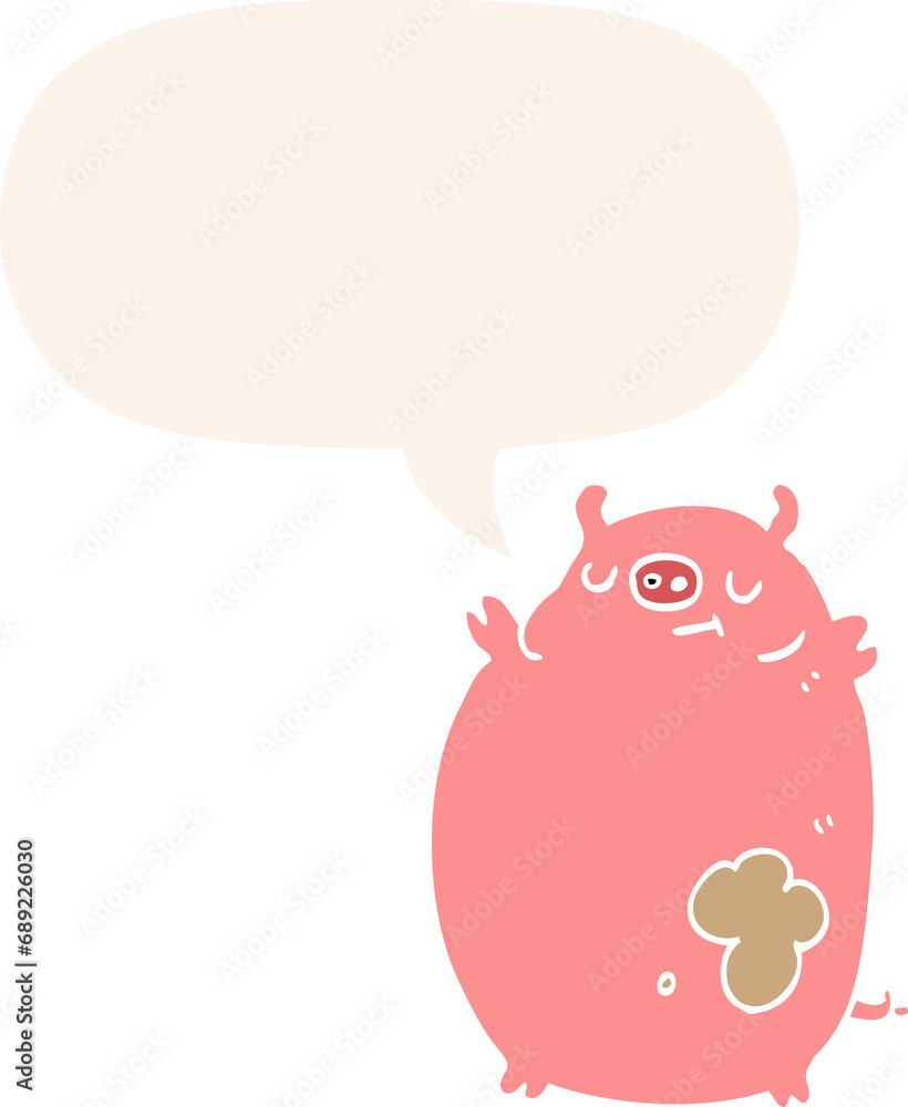 cartoon fat pig with speech bubble in retro style cartoon fat pig with speech bubble in retro style