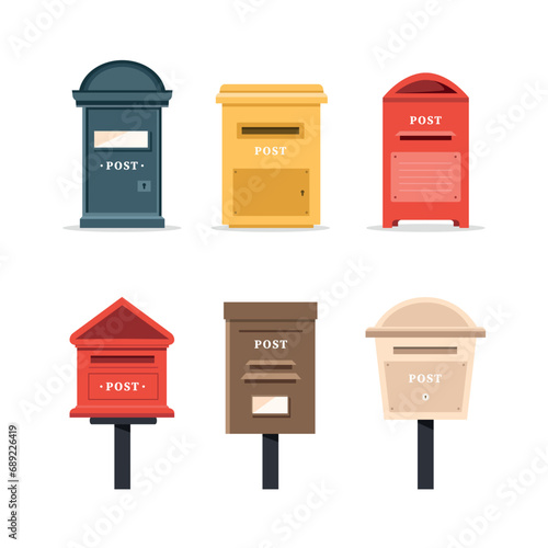 Traditional letterboxes set isolated on white background.Vintage mailboxes or old postboxes. Vector stock