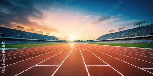 Miles of running track with stadium background photo