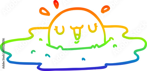 rainbow gradient line drawing of a cartoon fried egg