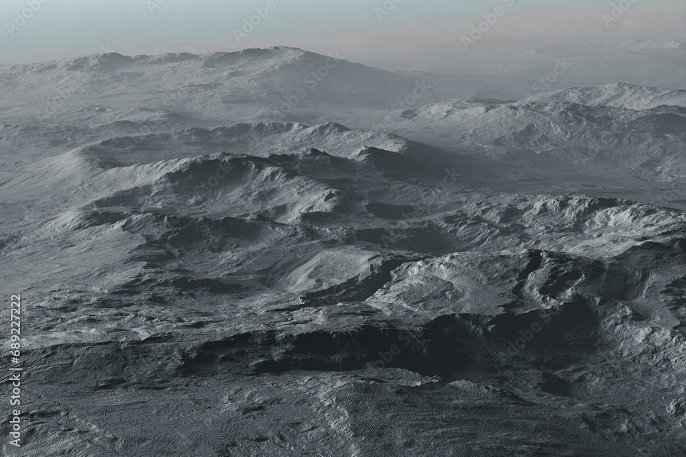 High-Resolution Simulated Monochrome Lunar Terrain with Detailed Texturing