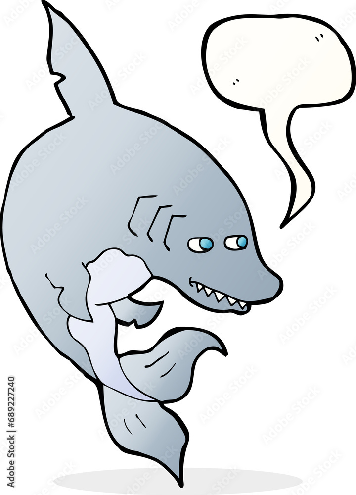 Naklejka premium funny cartoon shark with speech bubble