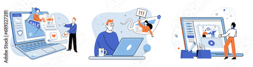 Digital marketing vector illustration. Targeting right audience through precise marketing efforts is crucial for success Content marketing drives engagement and builds brand loyalty in digital realm