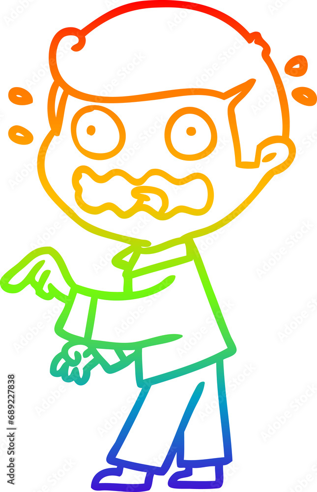 rainbow gradient line drawing of a cartoon stressed out pointing rainbow gradient line drawing of a cartoon stressed out pointing