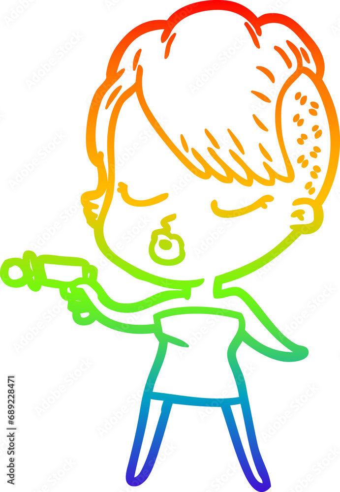rainbow gradient line drawing of a cartoon pretty hipster girl rainbow gradient line drawing of a cartoon pretty hipster girl
