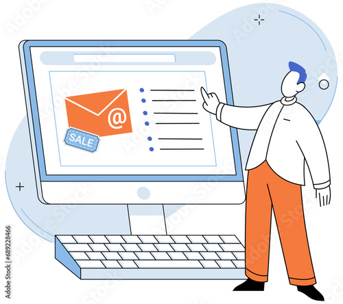 Email marketing vector illustration. Commercial success in email marketing is achieved through strategic targeting and segmentation Occupations in email marketing require combination creativity