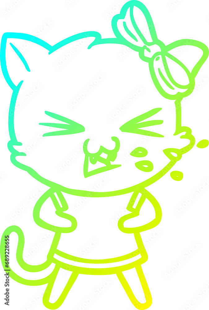 cold gradient line drawing of a cartoon cat cold gradient line drawing of a cartoon cat