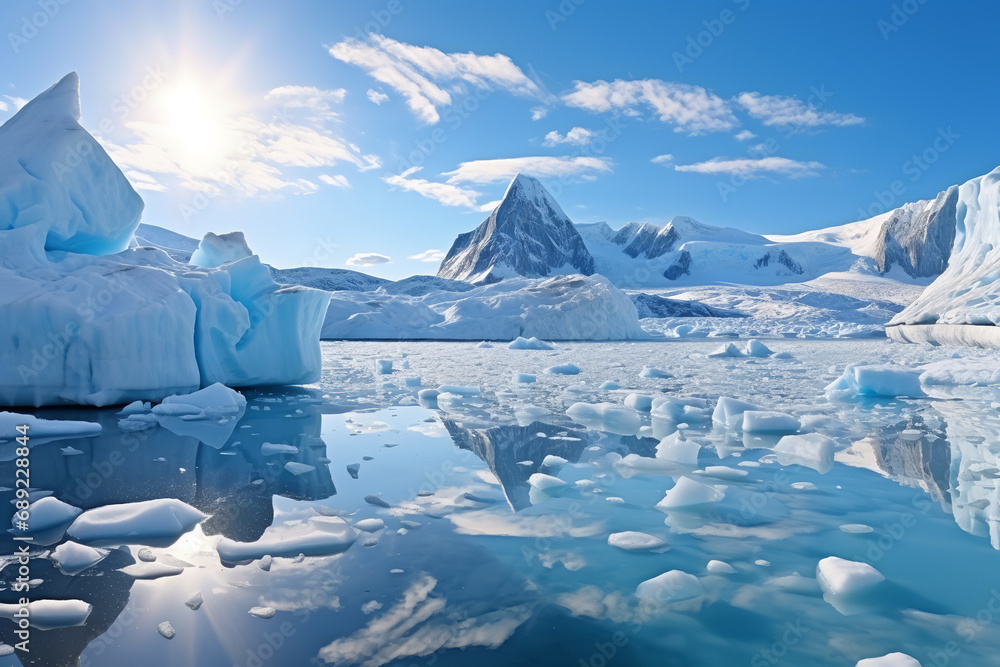 A breathtaking view of a majestic glacier in a remote polar region - showcasing vast ice formations and the stunning natural beauty of an extreme and icy climate. A breathtaking view of a majestic glacier in a remote polar region - showcasing vast ice formations and the stunning natural beauty of an extreme and icy climate.