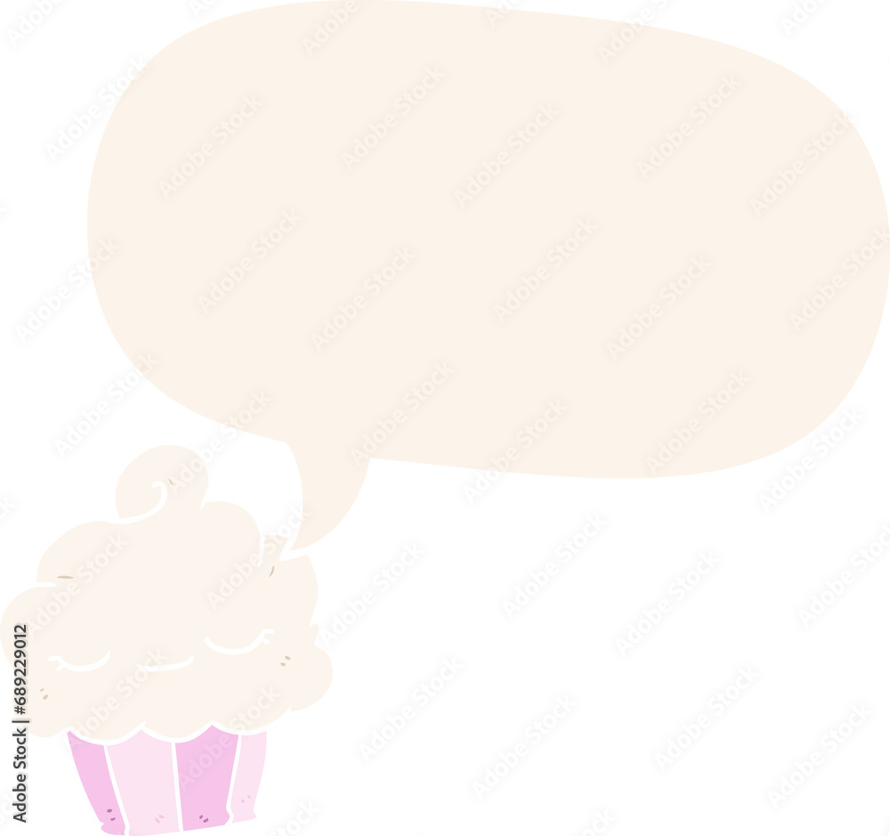 funny cartoon cupcake with speech bubble in retro style funny cartoon cupcake with speech bubble in retro style