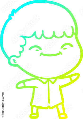 cold gradient line drawing of a cartoon happy boy