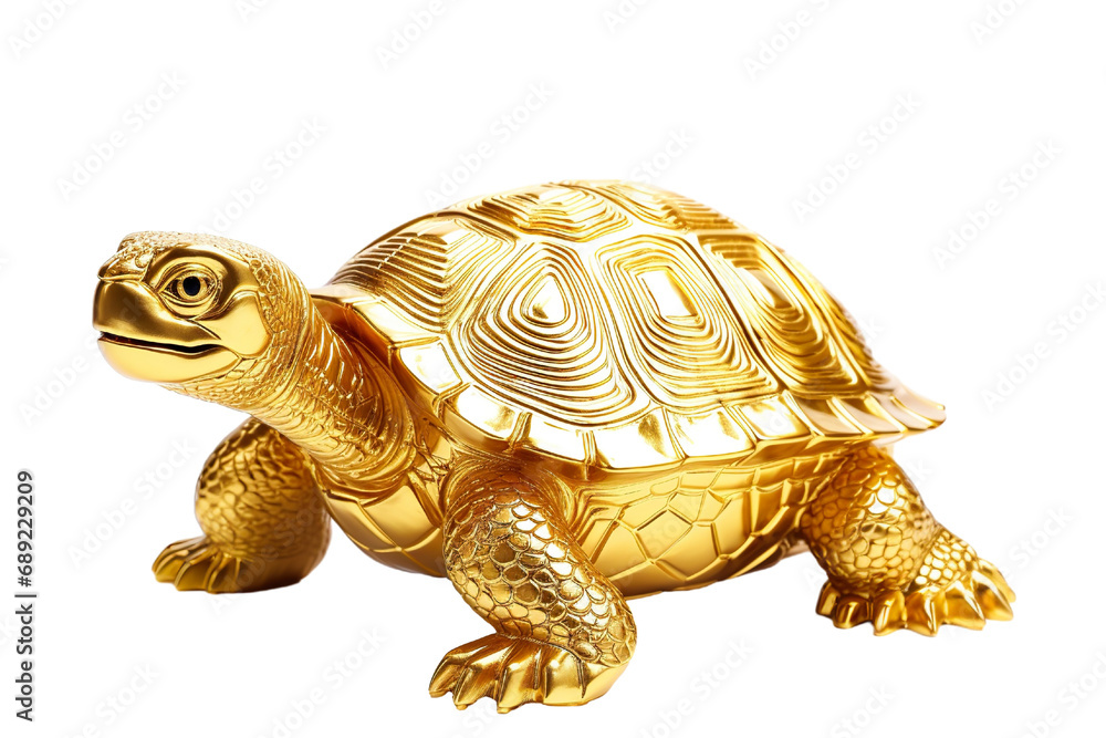 Fototapeta premium lucky turtle concept Belief in longevity. Turtles made of gold are believed to bring longevity on white background