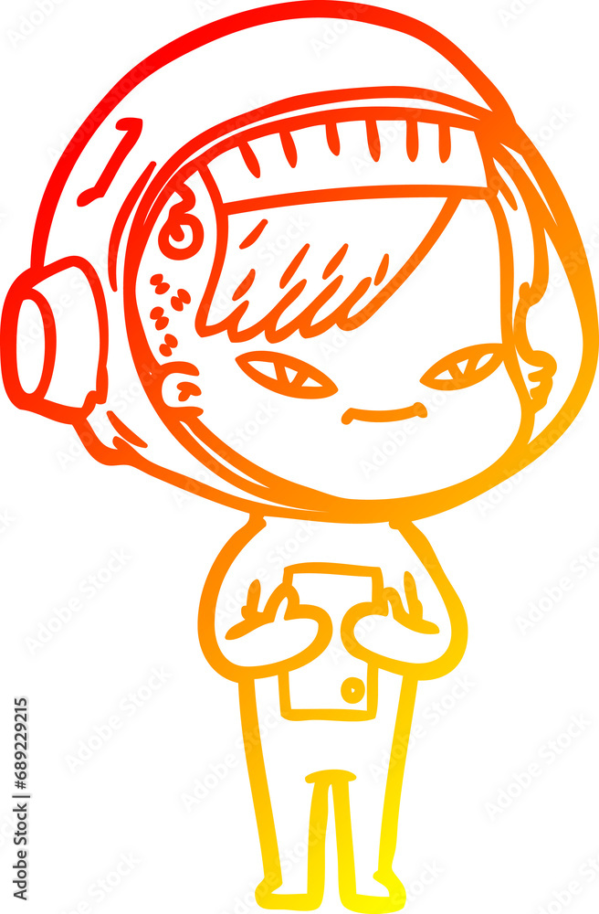 warm gradient line drawing of a cartoon astronaut woman warm gradient line drawing of a cartoon astronaut woman