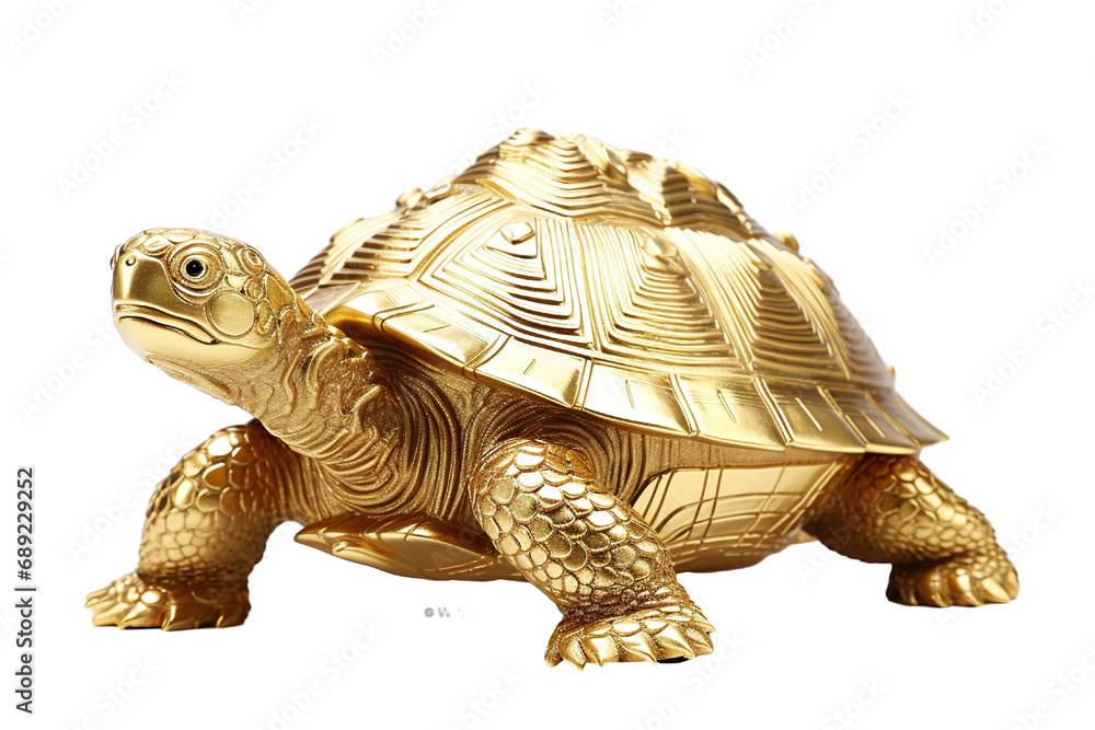 lucky turtle concept Belief in longevity. Turtles made of gold are believed to bring longevity on a white background - obrazy, fototapety, plakaty 