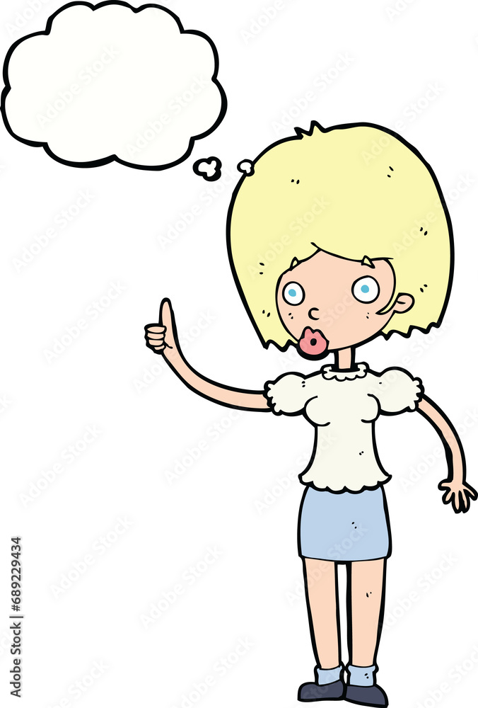 cartoon woman with idea with thought bubble cartoon woman with idea with thought bubble
