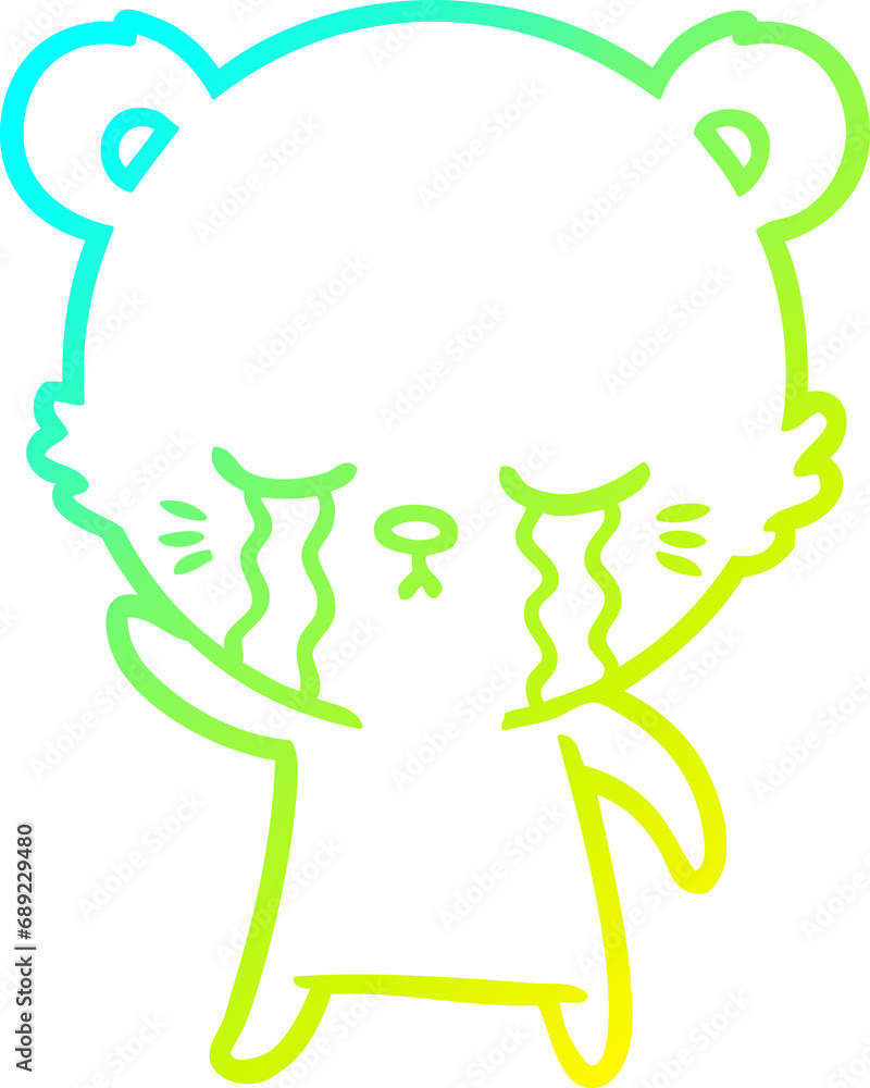 cold gradient line drawing of a crying cartoon bear cold gradient line drawing of a crying cartoon bear