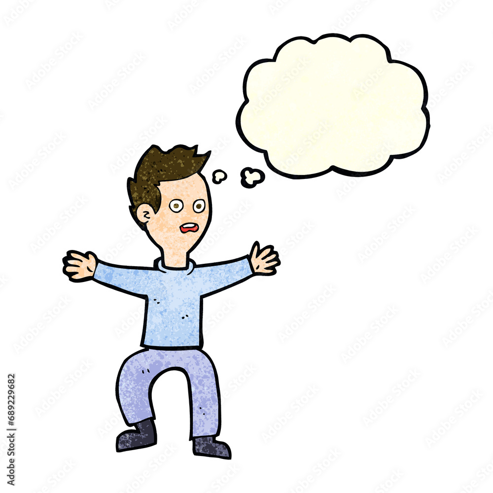 cartoon man panicking with thought bubble cartoon man panicking with thought bubble