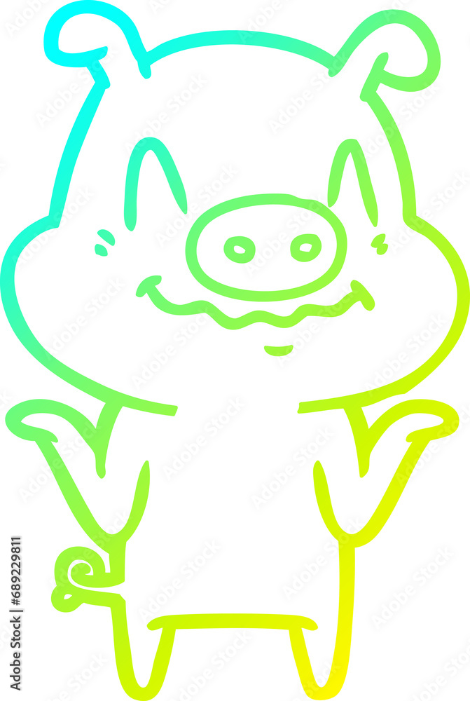 cold gradient line drawing of a nervous cartoon pig cold gradient line drawing of a nervous cartoon pig