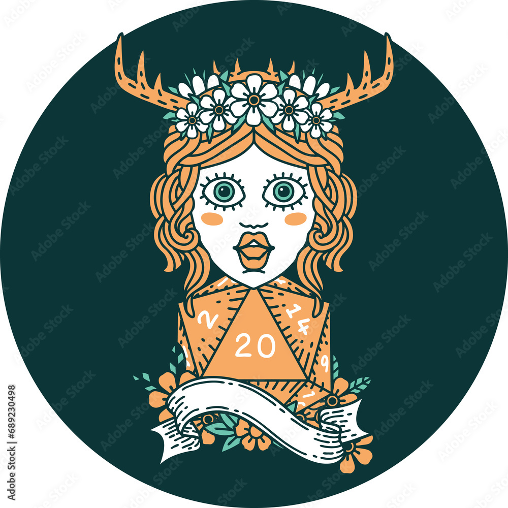 icon of human druid with natural twenty dice roll icon of human druid with natural twenty dice roll