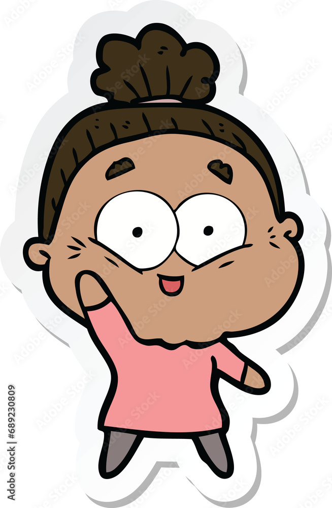 sticker of a cartoon happy old woman sticker of a cartoon happy old woman