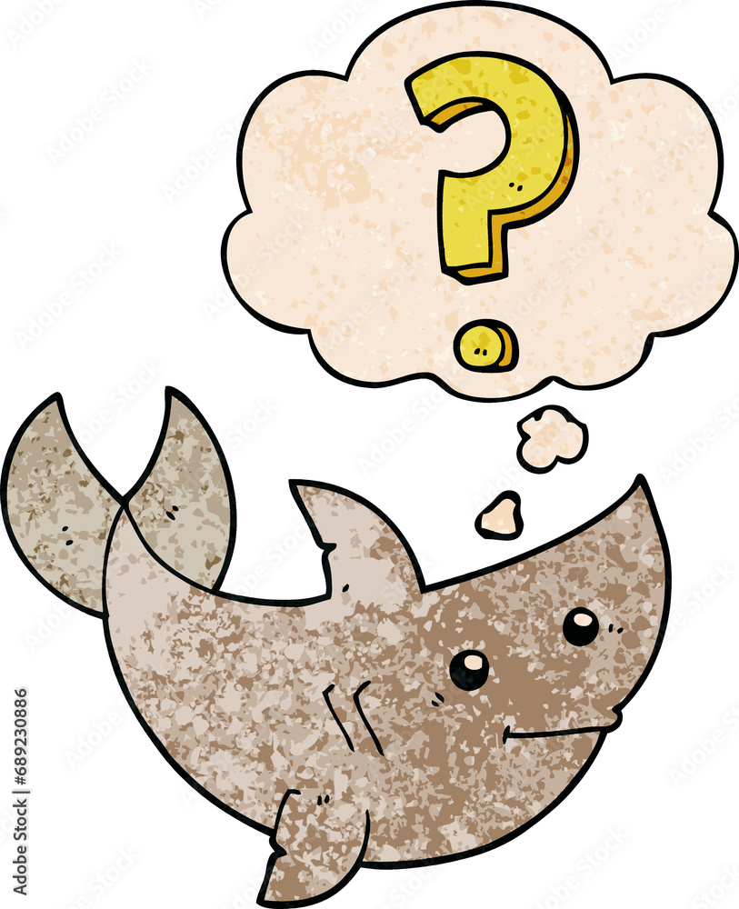cartoon shark asking question with thought bubble in grunge texture style cartoon shark asking question with thought bubble in grunge texture style