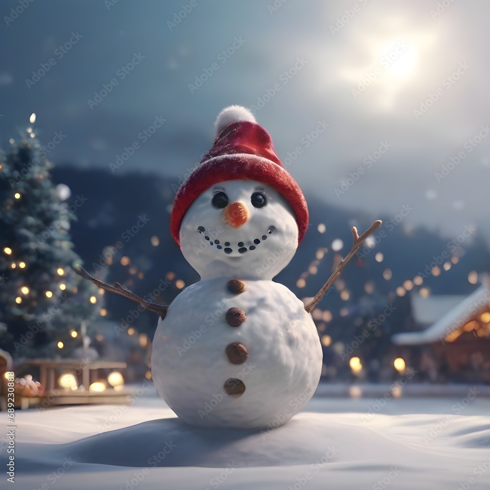 Obraz premium Snowman in snow land during X-mas winter season 