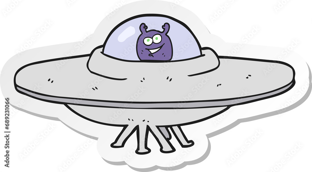 sticker of a cartoon flying saucer sticker of a cartoon flying saucer
