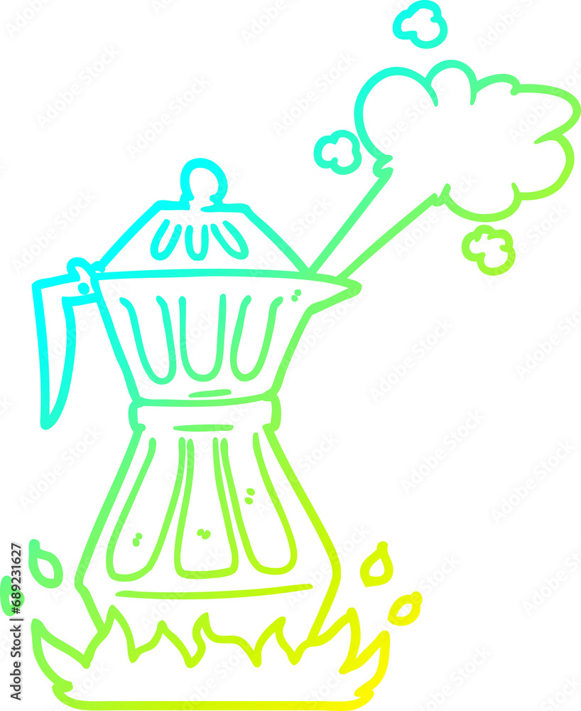 cold gradient line drawing of a cartoon steaming espresso pot cold gradient line drawing of a cartoon steaming espresso pot