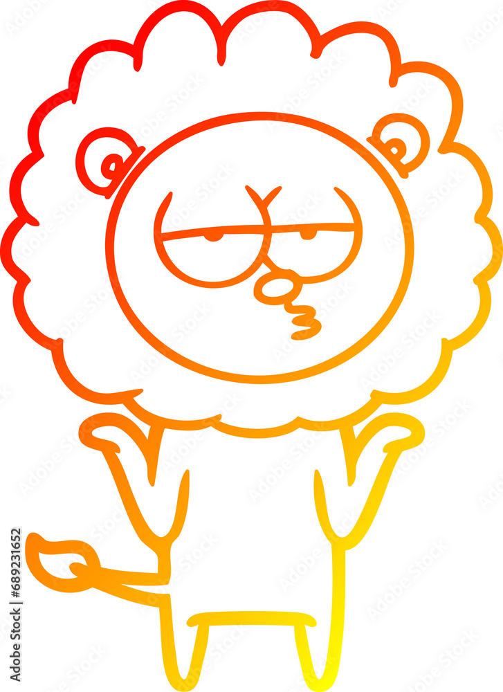 warm gradient line drawing of a cartoon bored lion warm gradient line drawing of a cartoon bored lion