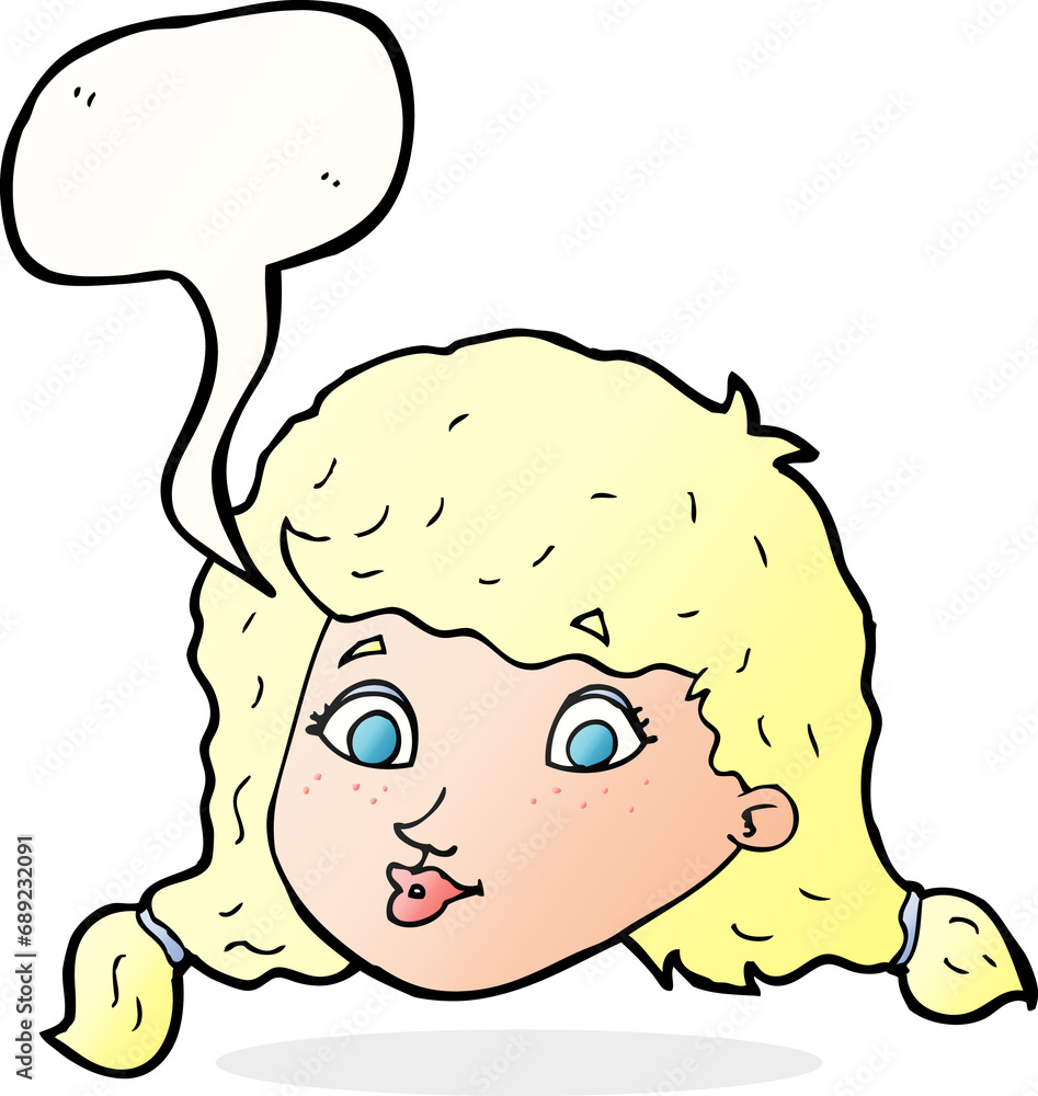 cartoon pretty female face with speech bubble cartoon pretty female face with speech bubble