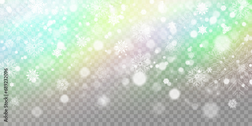 Falling snow on a transparent background. Vector illustration 10 EPS. Abstract snowflake background. Fall of snow.