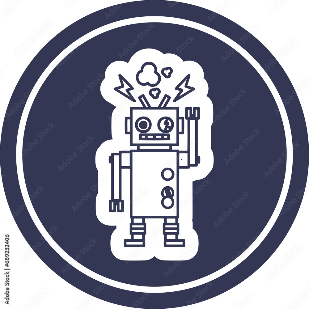 malfunctioning robot circular icon symbol malfunctioning robot circular icon symbol