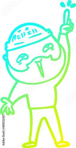 cold gradient line drawing of a cartoon happy bearded man