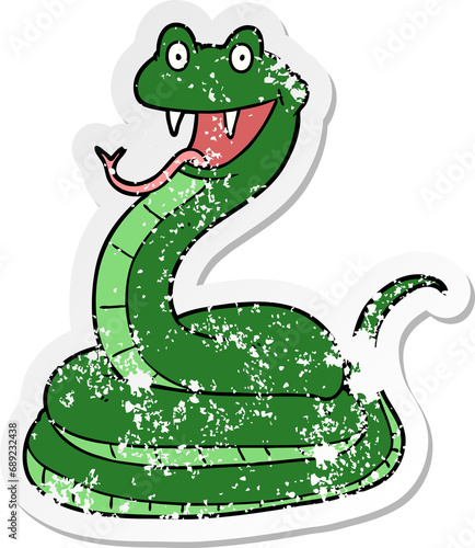 distressed sticker of a cartoon happy snake