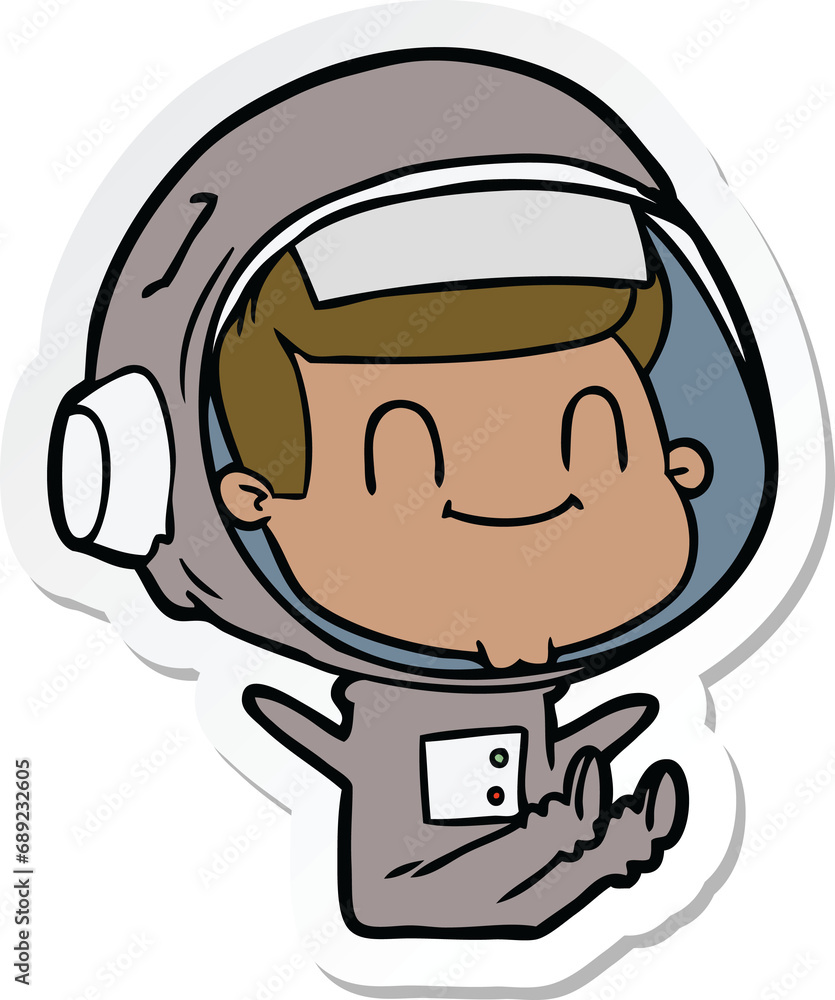 sticker of a happy cartoon astronaut man sticker of a happy cartoon astronaut man