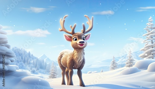 a cartoon reindeer is standing in the snow Generative AI photo