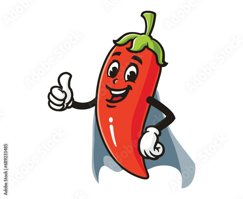 superhero chili cartoon mascot illustration character vector clip art
