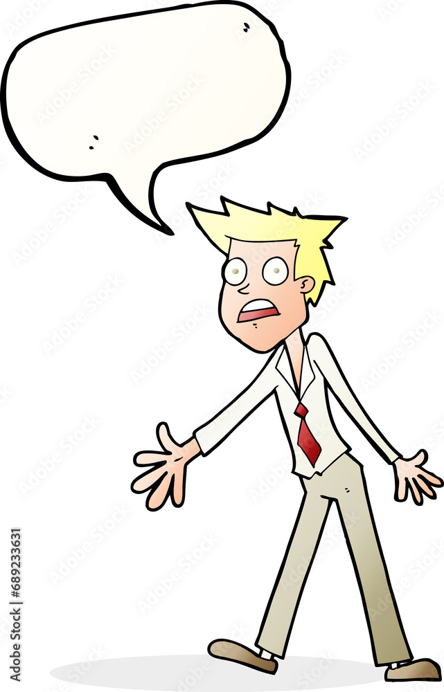 cartoon stressed man with speech bubble