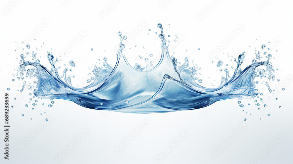 Dynamic Blue Water Crown: Abstract Liquid Motion with Swirls and Drops - Refreshing Nature Concept for Aquatic Backgrounds and Freshness Illustrations.