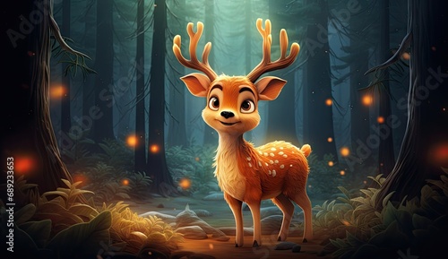 cute christmas reindeer in the forest Generative AI