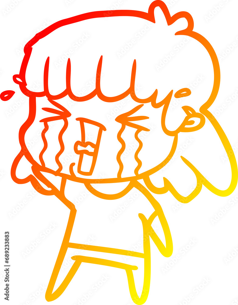warm gradient line drawing of a cartoon woman in tears warm gradient line drawing of a cartoon woman in tears