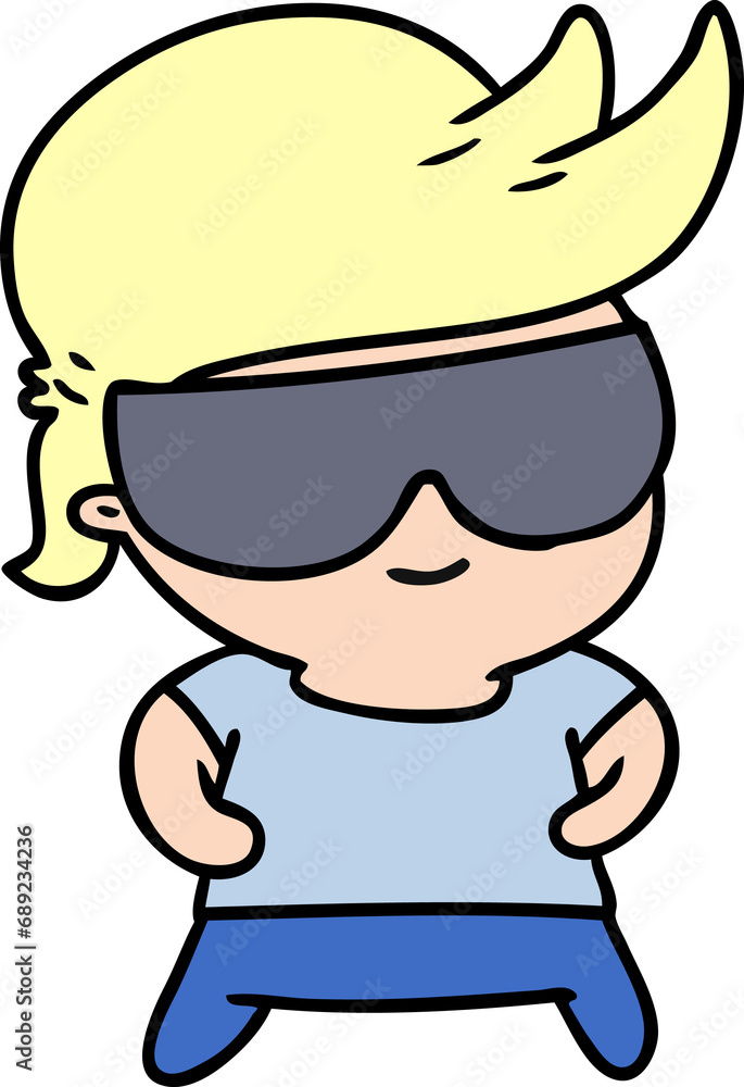 cartoon illustration kawaii kid with shades cartoon illustration kawaii kid with shades