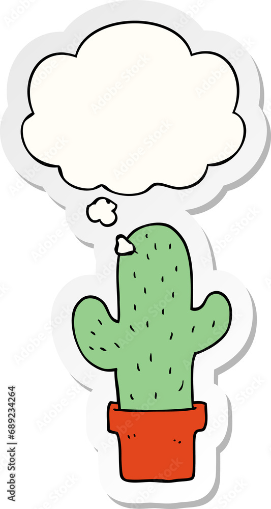 Obraz premium cartoon cactus with thought bubble as a printed sticker