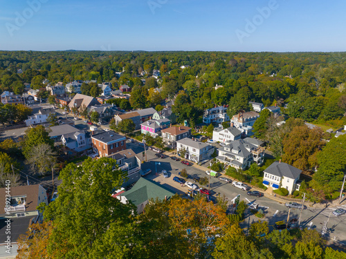 Beverly Farms village aerial view on West Street near West Beach in town of Beverly, Massachusetts MA, USA. 