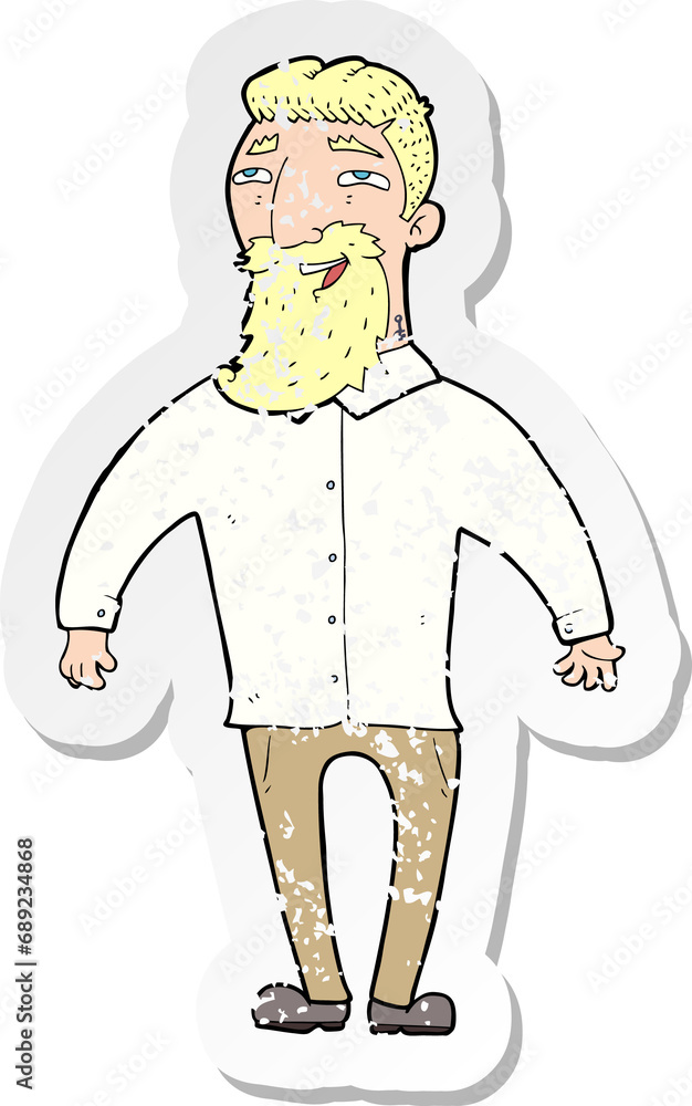 Obraz premium retro distressed sticker of a cartoon happy man with beard