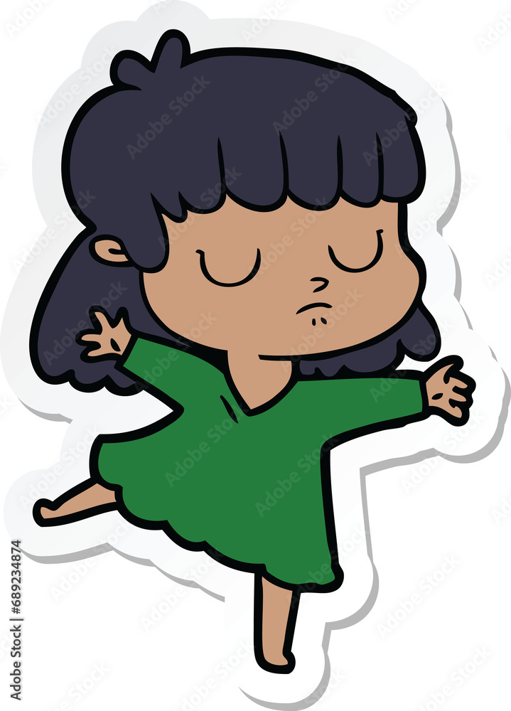 sticker of a cartoon indifferent woman dancing sticker of a cartoon indifferent woman dancing