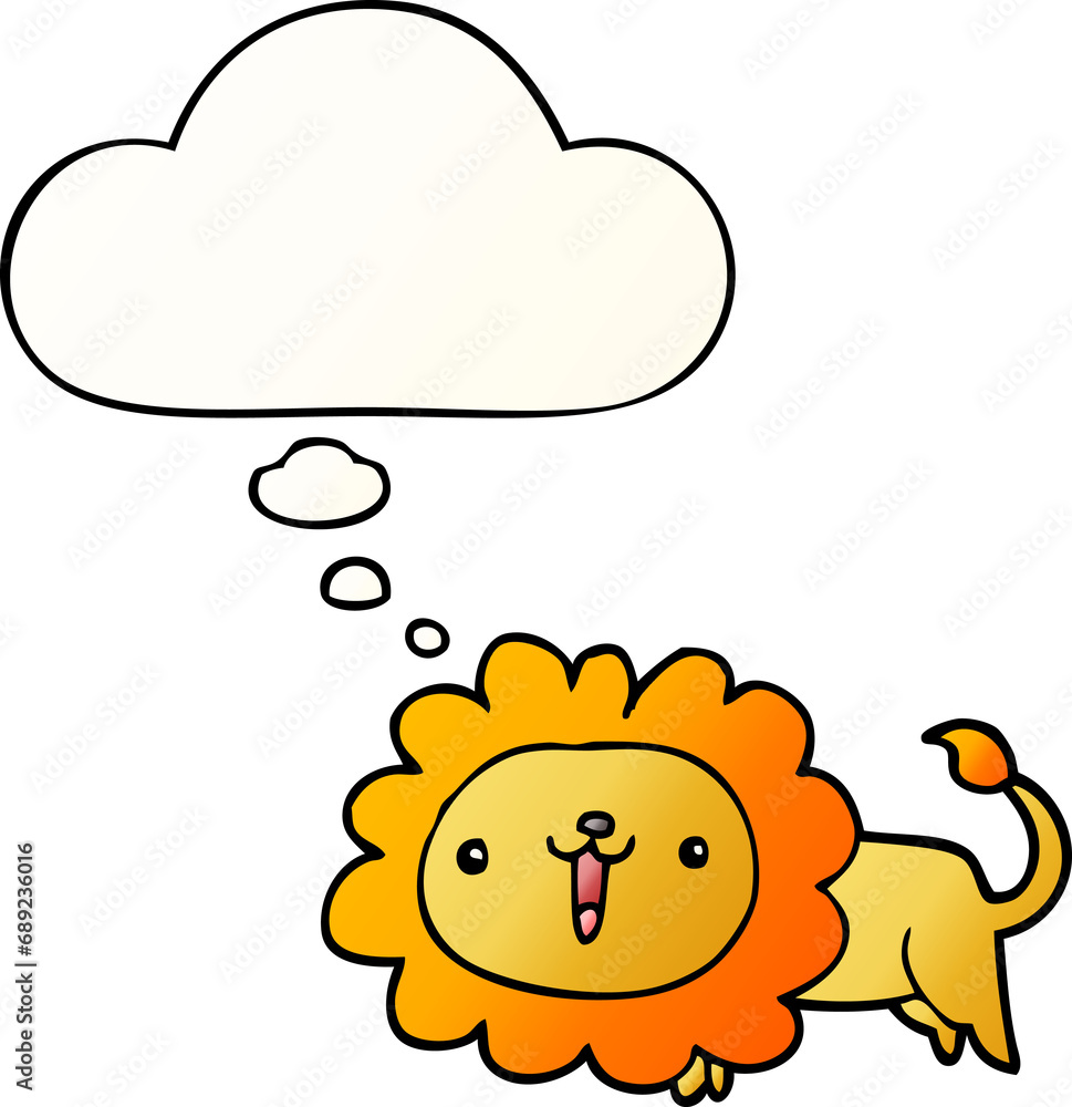 cute cartoon lion with thought bubble in smooth gradient style cute cartoon lion with thought bubble in smooth gradient style