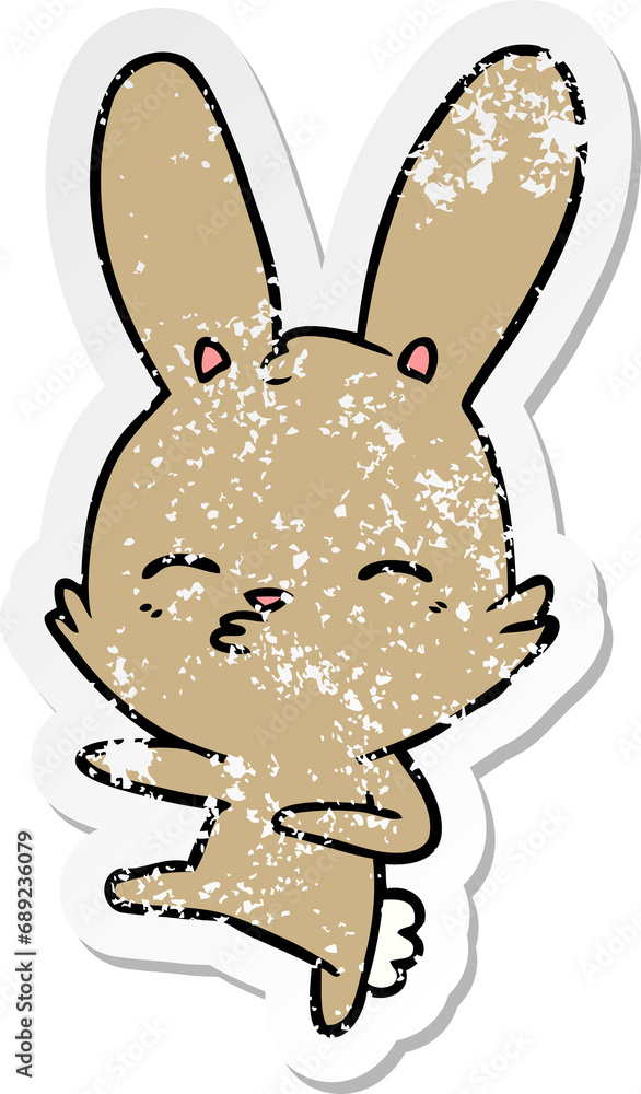 distressed sticker of a curious bunny cartoon distressed sticker of a curious bunny cartoon
