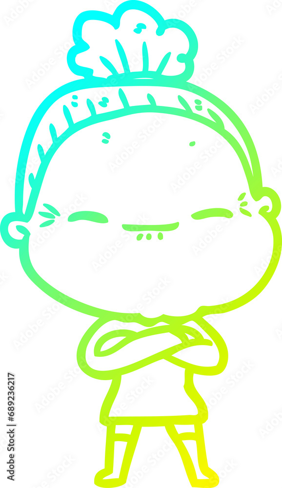 cold gradient line drawing of a cartoon peaceful old woman cold gradient line drawing of a cartoon peaceful old woman